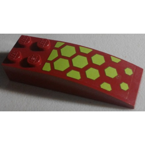 Деталь LEGO 44126pb045 Slope, Curved 6 x 2 with Lime Hexagons Pattern (Sticker) - Set 70703