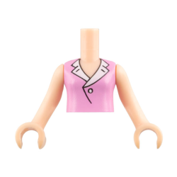 Torso Mini Doll Girl Bright Pink Blouse Top with Open Collar and Button Pattern, Light Nougat Arms with Hands