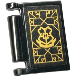 Minifigure, Utensil Book Cover with Gold Hogwarts Crest and Geometric Lines Pattern (Sticker) - Set 76411