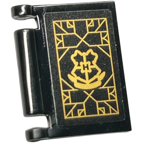 Деталь LEGO 24093pb077 Minifigure, Utensil Book Cover with Gold Hogwarts Crest and Geometric Lines Pattern (Sticker) - Set 76411
