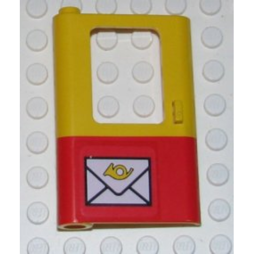 Деталь LEGO 4181pb022 Door 1 x 4 x 5 Train Left, Thin Support at Bottom with Red Bottom Half and Mail Envelope Pattern (Sticker) - Sets 7722 / 7819