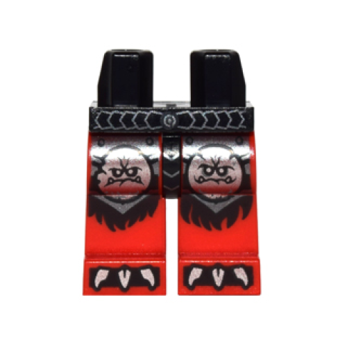 Деталь LEGO 970c05pb16 Hips and Red Legs with Silver Belt, Round Monster Face Emblems and Claws and Black Fur Pattern
