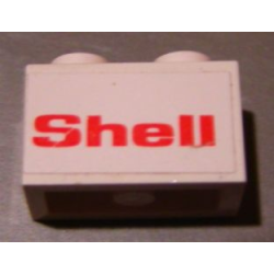 Brick 1 x 2 with Red 'Shell' on White Background Pattern (Sticker) - Set 7813