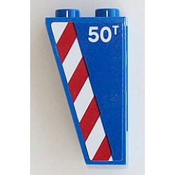 Slope, Inverted 75 2 x 1 x 3 with '50T' and Red and White Danger Stripes Pattern Model Right Side (Sticker) - Set 60098