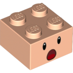 Brick 2 x 2 with Black Eyes, White Pupils, and Dark Red Open Mouth Surprised with Red Tongue Pattern (Super Mario Toad / Blue Toad / Purple Toad Face)