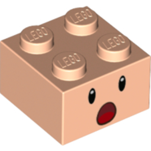 Деталь LEGO 3003pb137 Brick 2 x 2 with Black Eyes, White Pupils, and Dark Red Open Mouth Surprised with Red Tongue Pattern (Super Mario Toad / Blue Toad / Purple Toad Face)