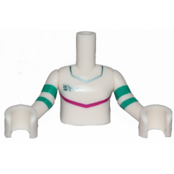 Torso Mini Doll Girl Jumpsuit with Magenta Stripe Pattern, White Arms with Hands with Turquoise Stripes