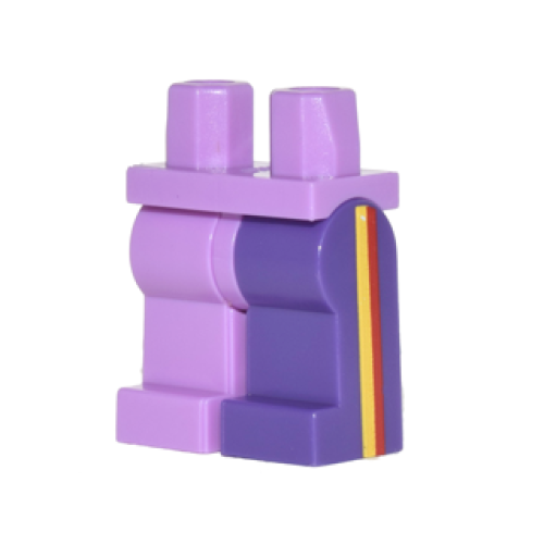 Деталь LEGO 970d34c01 Hips and 1 Dark Purple Left Leg, 1 Medium Lavender Right Leg with Yellow and Red Vertical Stripes on Sides Pattern