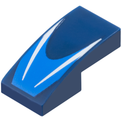 Slope, Curved 2 x 1 x 2/3 with 2 White Stripes on Blue Chevron Pattern Slope, Curved 2 x 1 x 2/3 with 2 White Stripes on Blue Chevron Pattern