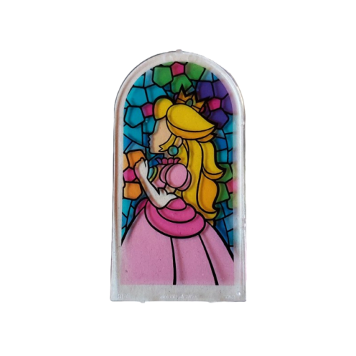 Деталь LEGO 65066pb09 Glass for Door Frame 1 x 6 x 7 Arched with Notches and Rounded Pillars with Stained Glass and Princess with Bright Pink and Dark Pink Dress Pattern