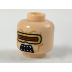 Minifigure, Head Alien with Gold and Red Visor, Black Open Mouth with White Sharp Teeth Pattern