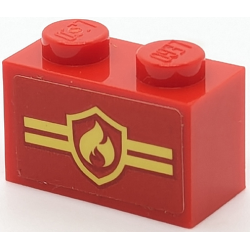 Brick 1 x 2 with Bright Light Yellow Fire Logo Badge and Stripes Pattern (Sticker) - Set 40347 Brick 1 x 2 with Bright Light Yellow Fire Logo Badge and Stripes Pattern (Sticker) - Set 40347