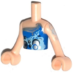 Torso Mini Doll Girl Blue Strapless Top, Elves Water Power Icon, Silver Trim Pattern, Light Nougat Arms with Hands with Silver Tattoo