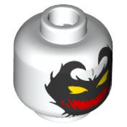 Minifigure, Head Alien with Black Face with Tendrils, Yellow Eyes, Wide Red Open Mouth Smile with Sharp Teeth Pattern