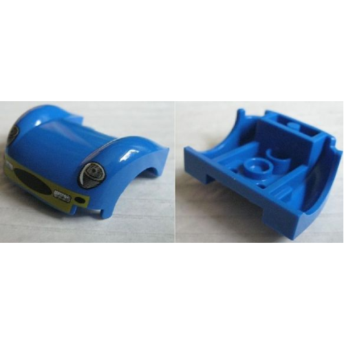 Деталь LEGO 18051pb001 Vehicle, Mudguard 3 x 4 x 1 2/3 Curved Fenders with Headlights, Grille and Yellow Bumper Pattern