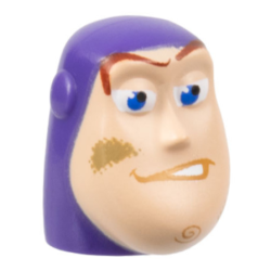 Minifigure, Head, Modified Buzz Lightyear with Dirt Stains Pattern