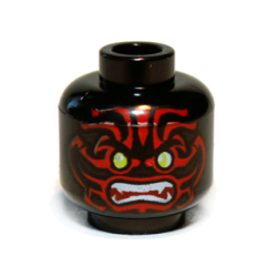 Minifigure, Head Alien with Lime Eyes, White Fangs, Red Face Decorations and Dark Red Mouth Pattern