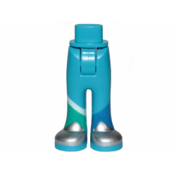 Mini Doll Hips and Trousers with Back Pockets with Silver Shoes and Dark Turquoise, Blue, and White Stripe Pattern - Thick Hinge