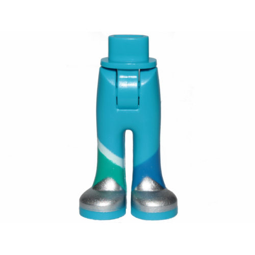 Деталь LEGO 92253c00pb36 Mini Doll Hips and Trousers with Back Pockets with Silver Shoes and Dark Turquoise, Blue, and White Stripe Pattern - Thick Hinge