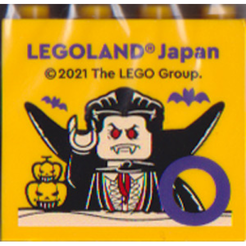 Деталь LEGO 30144pb351 Brick 2 x 4 x 3 with LEGOLAND Japan, Vampire Minifigure, Bats, Jack O' Lanterns, and Dark Purple Capital Letter O Pattern