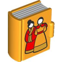 Duplo Utensil Book with Molded White Pages and Printed Women with Black Hair and Red and Gold Robes Pattern