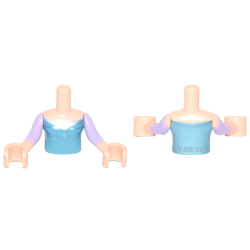 Torso Mini Doll Girl Blue Top with Metallic Light Blue Ice Crystals Pattern, Light Nougat Arms with Hands with Lavender Sleeves