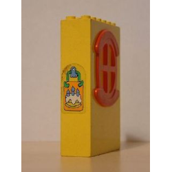 Fabuland Building Wall 2 x 6 x 7 with Round Symmetric Red Window with Cake Plaque Pattern (Sticker) - Set 3672