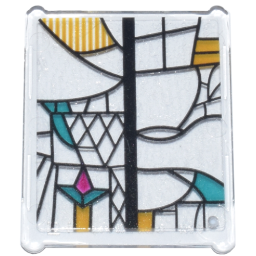 Деталь LEGO 51266pb009 Glass for Window 1 x 3 x 3 Flat Front with Black, Bright Light Orange, Dark Turquoise, and Magenta Stained Glass Pattern 1 (Sticker) - Set 76437
