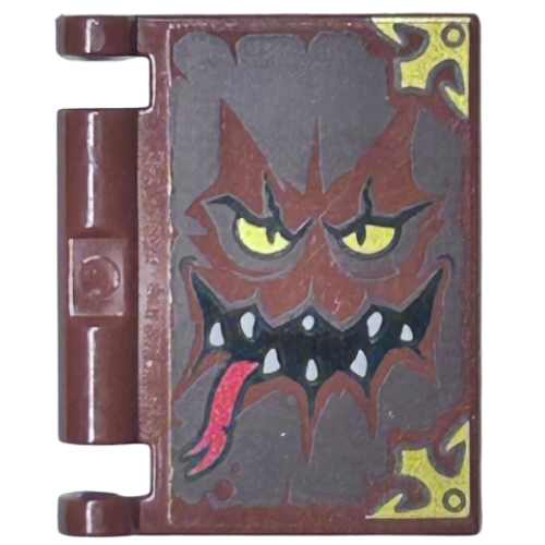 Деталь LEGO 24093pb005 Minifigure, Utensil Book Cover with Gold Eyes and Corners, Black Mouth with Sharp White Teeth, Red Forked Tongue, Dark Brown Highlights Pattern (Nexo Knights Book of Monsters)