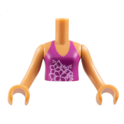 Torso Mini Doll Girl Magenta Halter Top with Bright Pink Flowers Pattern, Medium Nougat Arms with Hands