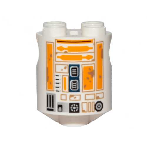 Деталь LEGO 30361pb039 Brick, Round 2 x 2 x 2 Robot Body with Dark Tan Lines and Bright Light Orange with Dark Tan Dirt Stains Pattern (R5-A2)