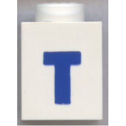 Brick 1 x 1 with Blue Capital Letter T Pattern (Bold Font) Brick 1 x 1 with Blue Capital Letter T Pattern (Bold Font)