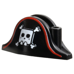 Minifigure, Headgear Hat, Pirate Bicorne with Large Square Skull and Crossbones and Red Line Pattern Minifigure, Headgear Hat, Pirate Bicorne with Large Square Skull and Crossbones and Red Line Pattern