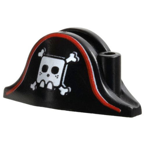 Деталь LEGO 2528pb05 Minifigure, Headgear Hat, Pirate Bicorne with Large Square Skull and Crossbones and Red Line Pattern
