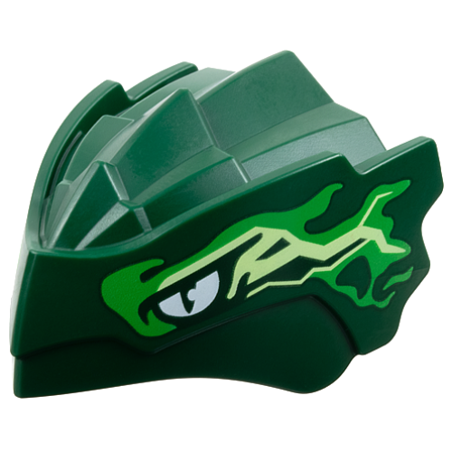 Деталь LEGO 4921pb03 Dragon Head (Ninjago) with Stepped Top and Pin Hole on Back with White Eyes, Bright Green and Yellowish Green Energy Markings Pattern