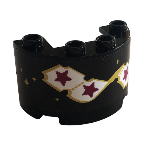 Деталь LEGO 24593pb14 Cylinder Half 2 x 4 x 2 with 1 x 2 Cutout with Carnival Tickets, Magenta and Gold Stars Pattern (Sticker) - Set 41687