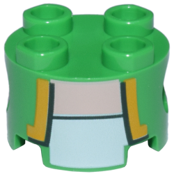 Brick, Round 2 x 2 with Pin Holes with Vest Open with Bright Light Orange and Dark Green Trim over White Shirt, Light Nougat Neck Pattern (Super Mario Green Toad Torso) Brick, Round 2 x 2 with Pin Holes with Vest Open with Bright Light Orange and Dark Green Trim over White Shirt, Light Nougat Neck Pattern (Super Mario Green Toad Torso)