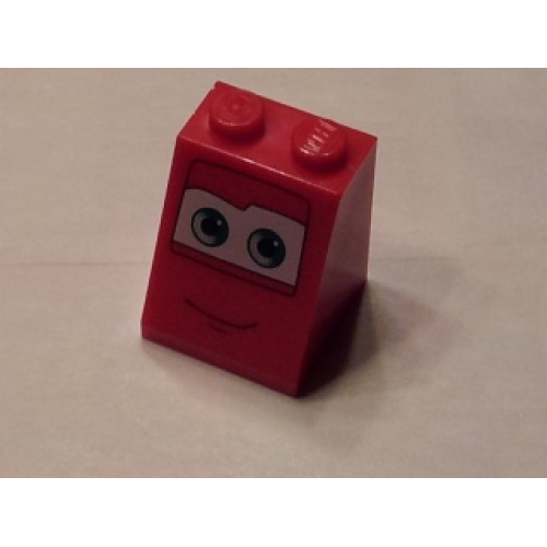 Деталь LEGO 3678bpb037 Slope 65 2 x 2 x 2 with Bottom Tube with Green Eyes on White Background and Smile Pattern 2