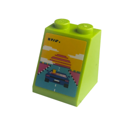 Slope 65 2 x 2 x 2 with Bottom Tube with Pixelated Arcade Game Screen with Blue Car, Medium Azure Road, Dark Pink Sun and Yellow Sky Pattern (Sticker) - Set 41708