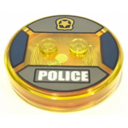 Dimensions Toy Tag 4 x 4 x 2/3 with 2 Studs and Trans-Orange Bottom with Gold Star Police Badge and White 'POLICE' in Black Rectangle on Dark Bluish Gray Background Pattern (Chase McCain) Dimensions Toy Tag 4 x 4 x 2/3 with 2 Studs and Trans-Orange Bottom with Gold Star Police Badge and White 'POLICE' in Black Rectangle on Dark Bluish Gray Background Pattern (Chase McCain)