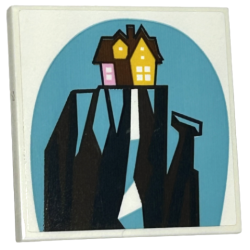 Tile 4 x 4 with Dark Brown, Bright Light Orange and Bright Pink House on Cliff with Waterfall on Medium Azure Background Pattern (Sticker) - Set 43217