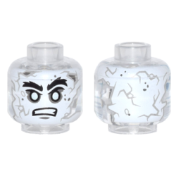 Minifigure, Head Alien with PotC White Face with Gray Cracks and Spots, Bushy Black Eyebrows, White Eyes, Bared Teeth Pattern