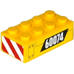 Brick 2 x 4 with '60074' and Hatch and Red and White Danger Stripes on End Pattern Right (Stickers) - Set 60074