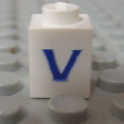 Brick 1 x 1 with Blue Capital Letter V Pattern (Serif Font) Brick 1 x 1 with Blue Capital Letter V Pattern (Serif Font)