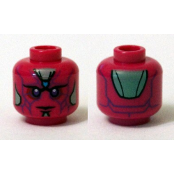 Minifigure, Head Alien Robot with Dark Azure Spot on Forehead, Dark Purple Eyes and Lines, and Sand Green Armor Plates Pattern (Vision)