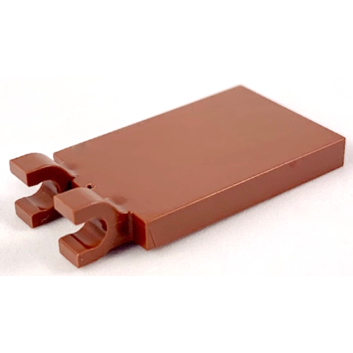 Деталь LEGO 30350c Tile, Modified 2 x 3 with 2 U Clips - Reddish Brown