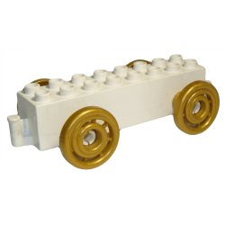 Duplo Car Base 2 x 8 x 1 1/2 with Large Gold Spoked and Spiraled Wheels Duplo Car Base 2 x 8 x 1 1/2 with Large Gold Spoked and Spiraled Wheels