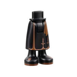 Mini Doll Hips and Skirt Long with Molded Reddish Brown Legs / Boots and Printed Black Boots, Dark Orange Sash, Copper Grain Pattern - Thick Hinge