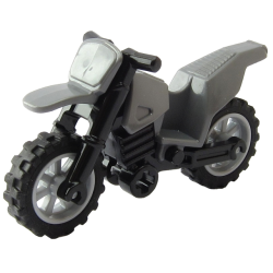 Motorcycle Dirt Bike with Black Chassis (Long Fairing Mounts) and Light Bluish Gray Wheels - Dark Bluish Gray Motorcycle Dirt Bike with Black Chassis (Long Fairing Mounts) and Light Bluish Gray Wheels - Dark Bluish Gray