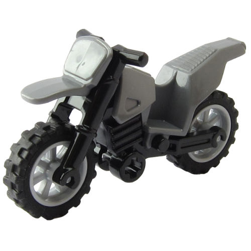 Деталь LEGO 50860c11 Motorcycle Dirt Bike with Black Chassis (Long Fairing Mounts) and Light Bluish Gray Wheels - Dark Bluish Gray